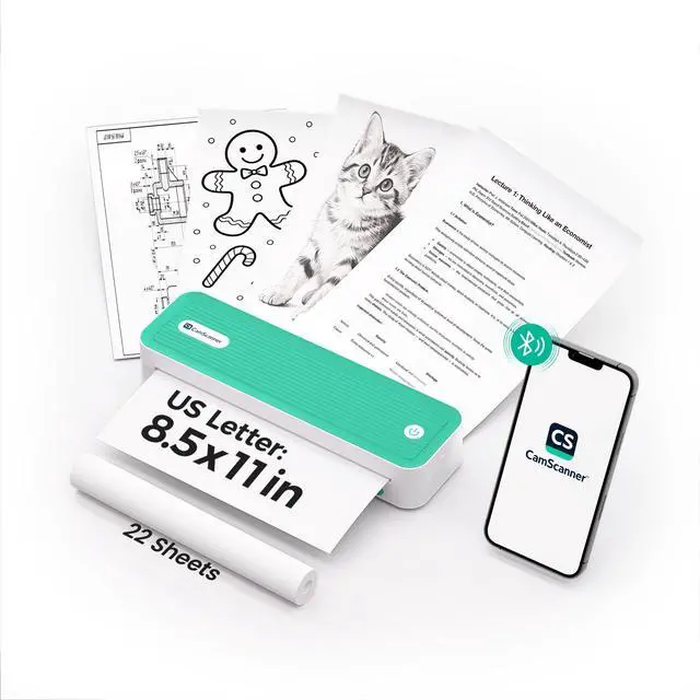 Main image of P1 Portable Inkless Printer, 203 DPI Wireless Thermal Printing for iPhone Android Laptop PC, Print US Letter Documents Receipts Anywhere, for Travel Remote Work Home Office School, Green