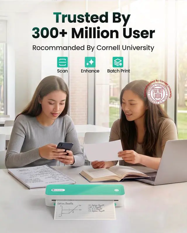 Alt view image 3 of 7 - P1 Portable Inkless Printer, 203 DPI Wireless Thermal Printing for iPhone Android Laptop PC, Print US Letter Documents Receipts Anywhere, for Travel Remote Work Home Office School, Green