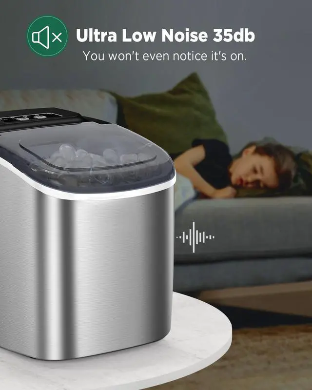 Alt view image 6 of 7 - Ice Maker Countertop, Portable Ice Machine Ready in 6 Minutes with 9 Cubes 26LBS in 24H, Self-Cleaning with Ice Scoop and Basket, Two Sizes of Bullet Ice for Home Kitchen Office, Bar and Parties