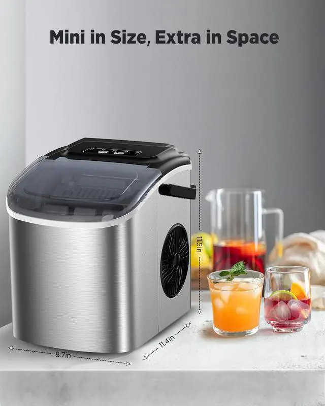 Alt view image 7 of 7 - Ice Maker Countertop, Portable Ice Machine Ready in 6 Minutes with 9 Cubes 26LBS in 24H, Self-Cleaning with Ice Scoop and Basket, Two Sizes of Bullet Ice for Home Kitchen Office, Bar and Parties
