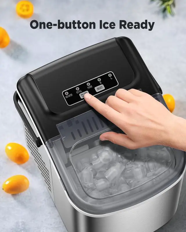 Alt view image 4 of 7 - Ice Maker Countertop, Portable Ice Machine Ready in 6 Minutes with 9 Cubes 26LBS in 24H, Self-Cleaning with Ice Scoop and Basket, Two Sizes of Bullet Ice for Home Kitchen Office, Bar and Parties