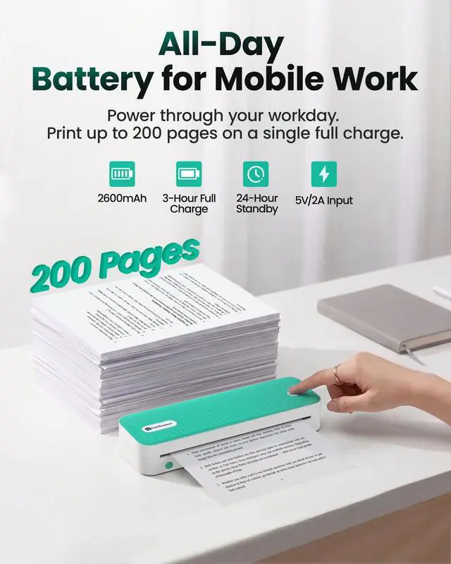 Alt view image 6 of 7 - P1 Portable Inkless Printer, 203 DPI Wireless Thermal Printing for iPhone Android Laptop PC, Print US Letter Documents Receipts Anywhere, for Travel Remote Work Home Office School, Green