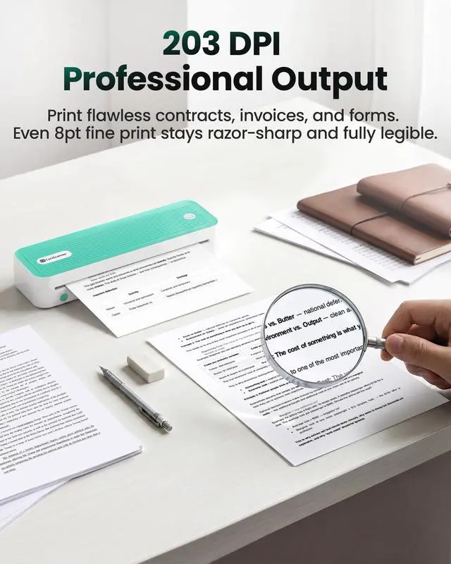 Alt view image 7 of 7 - P1 Portable Inkless Printer, 203 DPI Wireless Thermal Printing for iPhone Android Laptop PC, Print US Letter Documents Receipts Anywhere, for Travel Remote Work Home Office School, Green