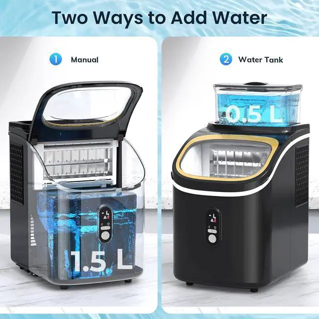 Alt view image 5 of 7 - Countertop Ice Maker Machine, 30lbs/24Hrs, 3 Thickness Ice Cubes, 16Pcs/13 Mins,2 Ways to Add Water, Self-Cleaning Ice Cube Maker w/Basket and Scoop for Home/Kitchen/Camping/RV (Black)