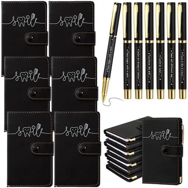 Main image of 36 Sets Dental Hygienist Appreciation Gifts Bulk Tooth PU Leather Notebook and Motivational Ballpoint Pen Set, Thank You Gifts for Dentist Assistant Hygienist Nurse Week (Black)