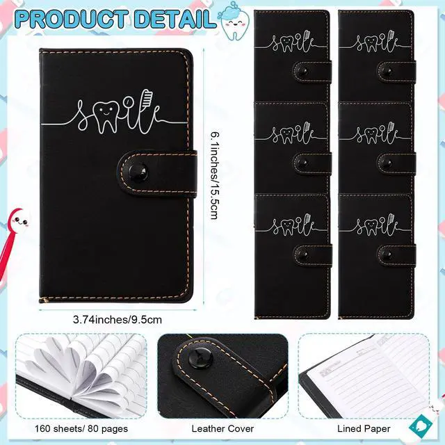 Alt view image 2 of 7 - 36 Sets Dental Hygienist Appreciation Gifts Bulk Tooth PU Leather Notebook and Motivational Ballpoint Pen Set, Thank You Gifts for Dentist Assistant Hygienist Nurse Week (Black)