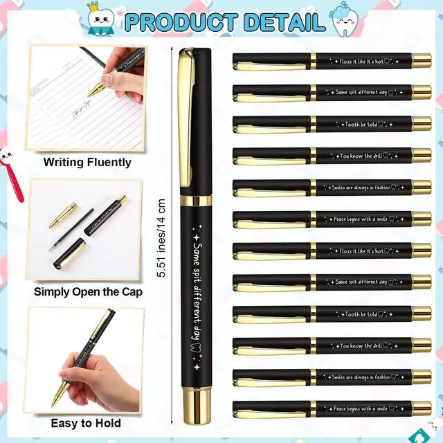 Alt view image 3 of 7 - 36 Sets Dental Hygienist Appreciation Gifts Bulk Tooth PU Leather Notebook and Motivational Ballpoint Pen Set, Thank You Gifts for Dentist Assistant Hygienist Nurse Week (Black)