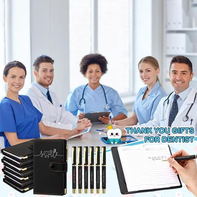 Alt view image 6 of 7 - 36 Sets Dental Hygienist Appreciation Gifts Bulk Tooth PU Leather Notebook and Motivational Ballpoint Pen Set, Thank You Gifts for Dentist Assistant Hygienist Nurse Week (Black)