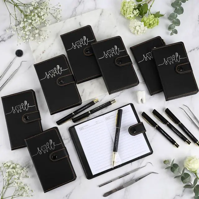Alt view image 7 of 7 - 36 Sets Dental Hygienist Appreciation Gifts Bulk Tooth PU Leather Notebook and Motivational Ballpoint Pen Set, Thank You Gifts for Dentist Assistant Hygienist Nurse Week (Black)