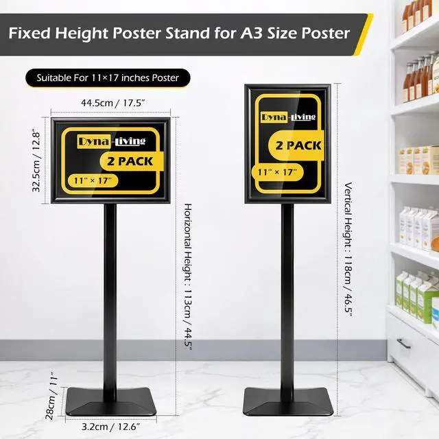 Alt view image 3 of 7 - Sign Stand for Display 2 Pack Sign Holder Stand 11 x 17 Inch, Heavy-duty Pedestal Sign Holder, Adjustable Floor Standing Signs Holders, Poster Holders Stand for A3 Advertising