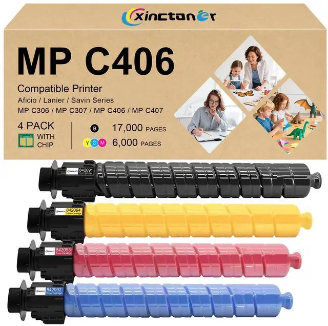 Main image of MP C306 C406 C307 C407 Toner Cartridge High Yield 4 Pack | Replacement for Ricoh 842091 842092 842093 842094 Work for Ricoh MP C306 C307 C406 C407 Printer (Black Cyan Magenta Yellow)
