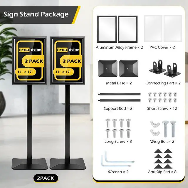 Alt view image 5 of 7 - Sign Stand for Display 2 Pack Sign Holder Stand 11 x 17 Inch, Heavy-duty Pedestal Sign Holder, Adjustable Floor Standing Signs Holders, Poster Holders Stand for A3 Advertising