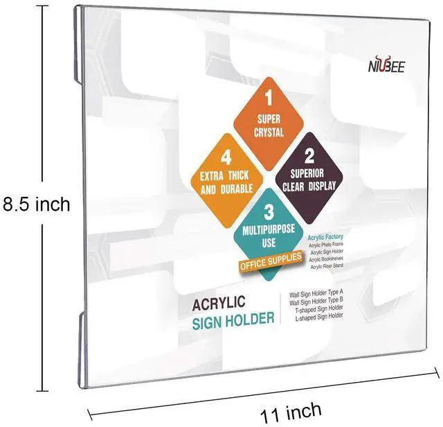 Alt view image 2 of 7 - 8.5x11 inch Wall Mount Acrylic Sign Holder with Double Sided Adhesive Tape for Office, Home, Store, Restaurant-No Drilling (Landscape, 30 Pack)