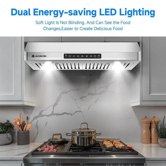 Alt view image 2 of 7 - Range Hood 30 inch Under Cabinet, (Upgraded)800-CFM Gesture Sensing/Touch Control/Motor,3 Speed Range Hood with LED Lights Exhaust Fan, Stainless Steel Kitchen Vent Hood
