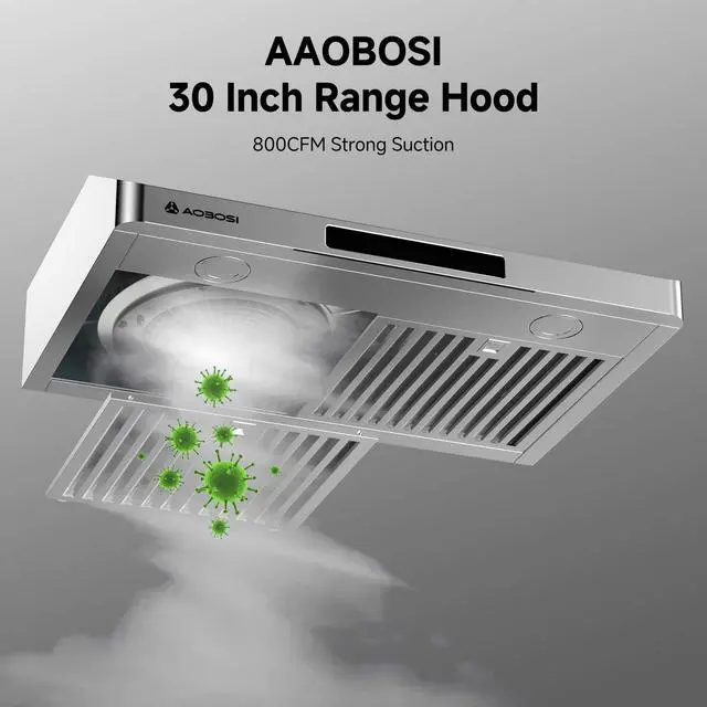 Alt view image 3 of 7 - Range Hood 30 inch Under Cabinet, (Upgraded)800-CFM Gesture Sensing/Touch Control/Motor,3 Speed Range Hood with LED Lights Exhaust Fan, Stainless Steel Kitchen Vent Hood