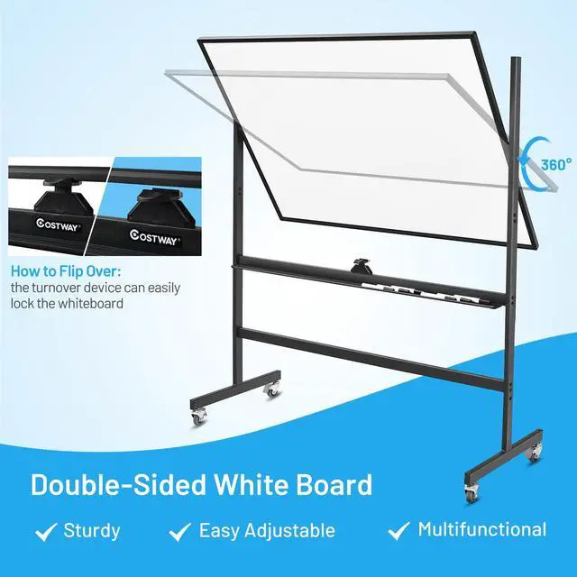 Alt view image 3 of 7 - Double-Sided Magnetic Dry Erase Mobile Whiteboard, 48 x 36 Inches Adjustable-Height Reversible Whiteboard w/ 1 Flip Chart, 6 Markers, 12 Magnets, 1 Eraser, Free-Standing Rolling Whiteboard