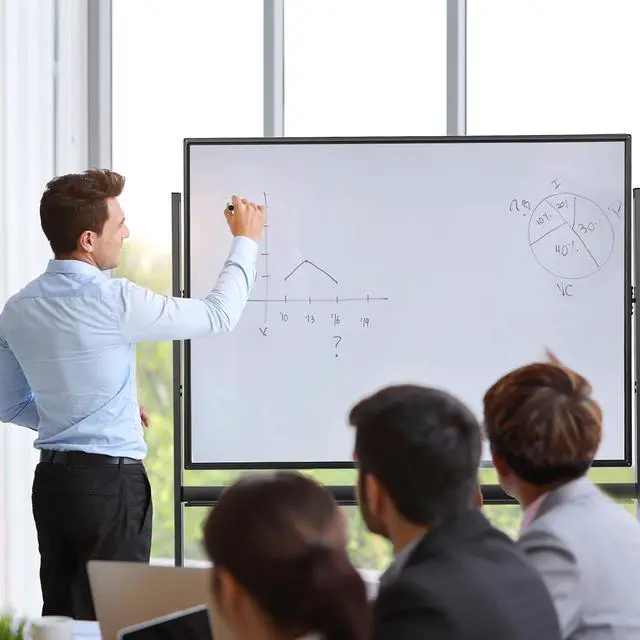 Alt view image 7 of 7 - Double-Sided Magnetic Dry Erase Mobile Whiteboard, 48 x 36 Inches Adjustable-Height Reversible Whiteboard w/ 1 Flip Chart, 6 Markers, 12 Magnets, 1 Eraser, Free-Standing Rolling Whiteboard