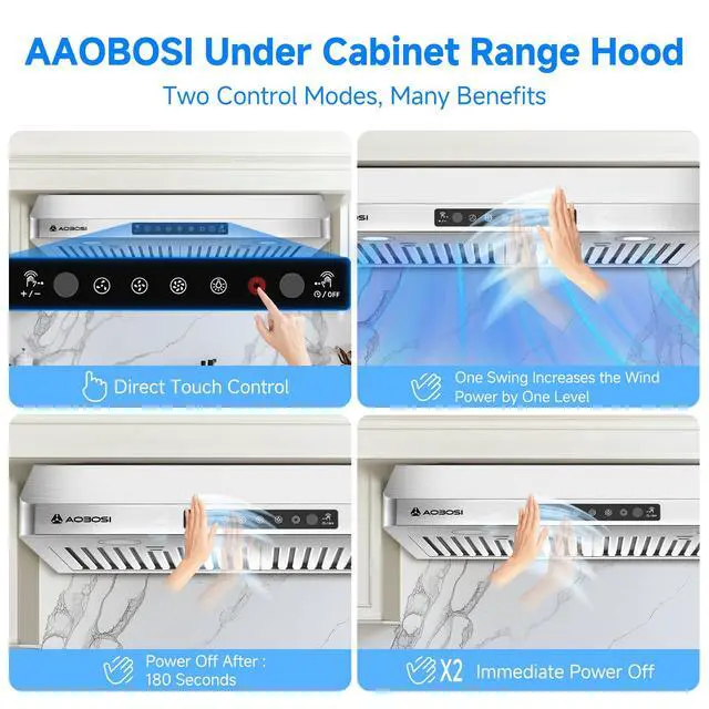 Alt view image 4 of 7 - Range Hood 30 inch Under Cabinet, (Upgraded)800-CFM Gesture Sensing/Touch Control/Motor,3 Speed Range Hood with LED Lights Exhaust Fan, Stainless Steel Kitchen Vent Hood