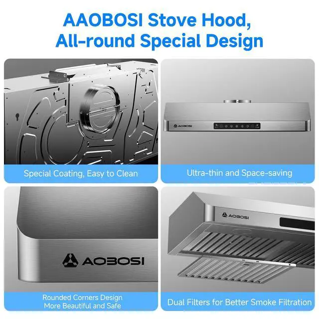 Alt view image 5 of 7 - Range Hood 30 inch Under Cabinet, (Upgraded)800-CFM Gesture Sensing/Touch Control/Motor,3 Speed Range Hood with LED Lights Exhaust Fan, Stainless Steel Kitchen Vent Hood