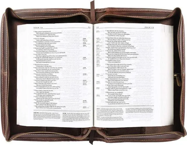 Alt view image 5 of 5 - Small Leather Bible Cover with Zipper, Carry Handle & Back Pocket, Premium Book Cover for Everyday Use