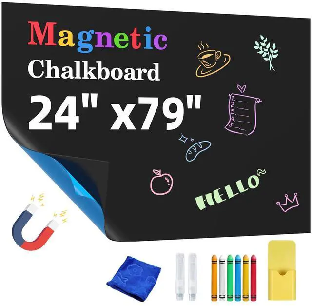 Main image of Magnetic Chalkboard Contact Paper,24"x79" Blackboard Wallpaper Peel and Stick,Magnetic Black Board Wall Decal for Home Playroom Classroom (Black)