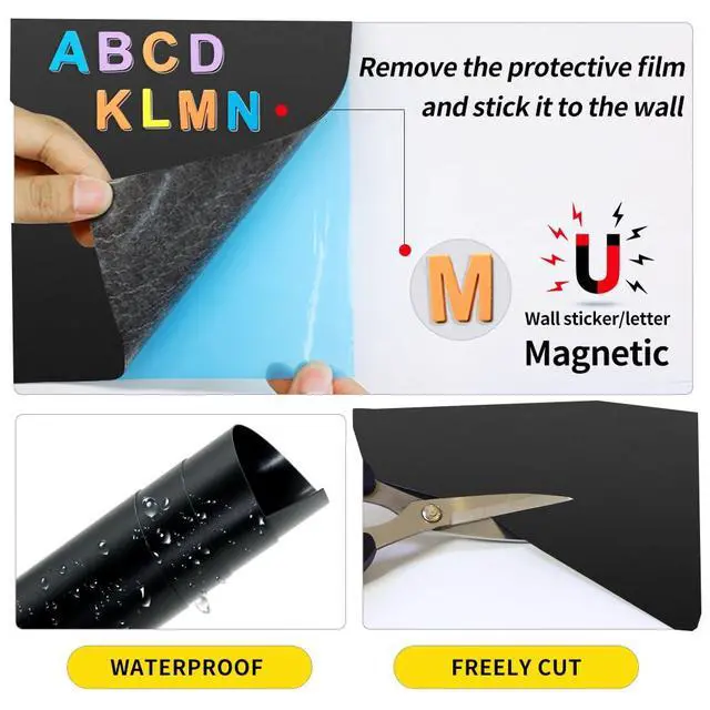 Alt view image 4 of 7 - Magnetic Chalkboard Contact Paper,24"x79" Blackboard Wallpaper Peel and Stick,Magnetic Black Board Wall Decal for Home Playroom Classroom (Black)