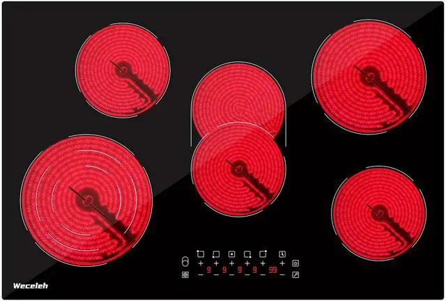 Main image of Electric Cooktop 30 Inch 5 Burners, Electric Stove Top 30 Inch, Glass Flat Top Ceramic Cooktop Stove, Built-In, Timer, Child Lock, 9 Power Levels, Black, 220-240V(No Plug), 8500W