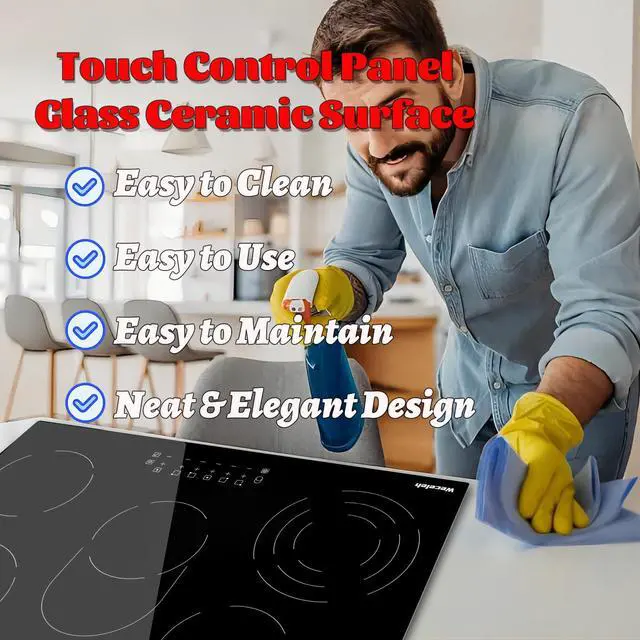 Alt view image 5 of 7 - Electric Cooktop 30 Inch 5 Burners, Electric Stove Top 30 Inch, Glass Flat Top Ceramic Cooktop Stove, Built-In, Timer, Child Lock, 9 Power Levels, Black, 220-240V(No Plug), 8500W