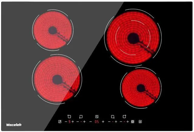 Main image of Electric Cooktop, 30 Inch Built-in Ceramic Cooktops 6400W, Electric Stove Top with 4 Burners 220-240V(No Plug), 9 Heating Levels, Child Lock, Sensor Touch Control, Residual Heat Warning