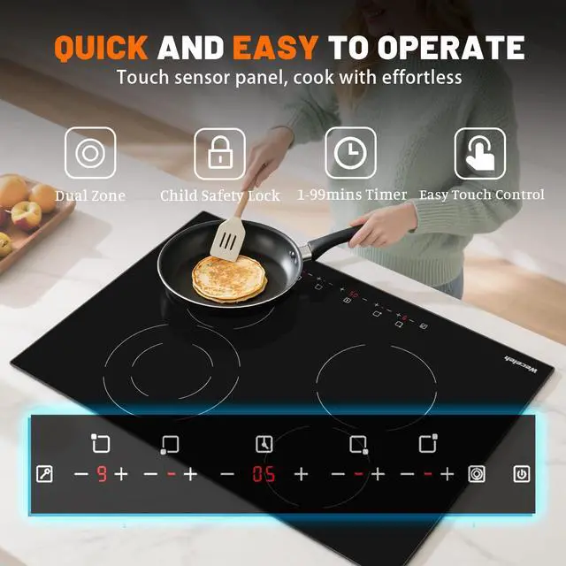 Alt view image 3 of 7 - Electric Cooktop, 30 Inch Built-in Ceramic Cooktops 6400W, Electric Stove Top with 4 Burners 220-240V(No Plug), 9 Heating Levels, Child Lock, Sensor Touch Control, Residual Heat Warning