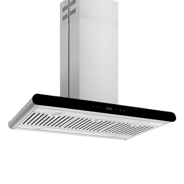 Alt view image 3 of 6 - Island Stove Range Hood Vent 36 Inch Ceiling Mount, 400 CFM | Dual-Sided Touch Control | 3 Speeds | 4 LED Lights | Stainless Steel, Ducted/Ductless (Conversion Kit Not Included)