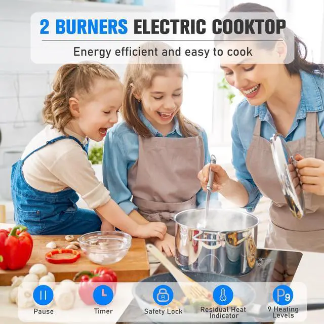 Alt view image 3 of 7 - Plug in Electric Stove Top with Sliding Touch Control, 12 Inch Countertop & Built-in Ceramic Cooktop, Electric Cooktop 2 Burner 110V, 2000W Two Burner Hot Plate