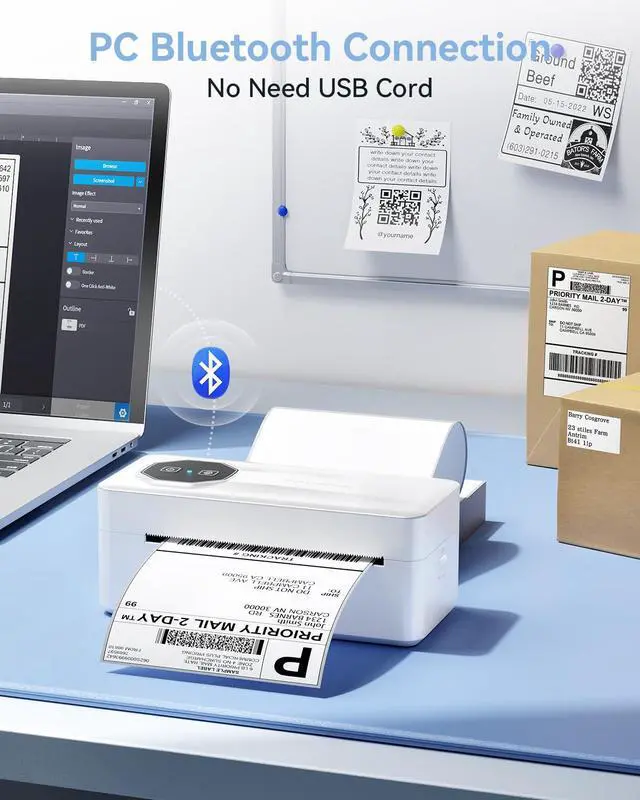 Alt view image 4 of 7 - Bluetooth Thermal Shipping Label Printer, A646 Wireless 4x6 Label Printer for Small Business and Shipping Packages, Compatible with iPhone Android Windows Mac, Amazon, USPS, UPS, White