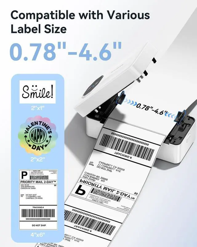 Alt view image 3 of 7 - Bluetooth Thermal Shipping Label Printer, A646 Wireless 4x6 Label Printer for Small Business and Shipping Packages, Compatible with iPhone Android Windows Mac, Amazon, USPS, UPS, White