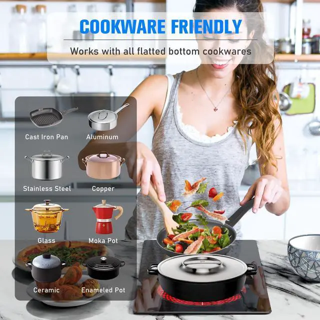 Alt view image 5 of 7 - Plug in Electric Stove Top with Sliding Touch Control, 12 Inch Countertop & Built-in Ceramic Cooktop, Electric Cooktop 2 Burner 110V, 2000W Two Burner Hot Plate