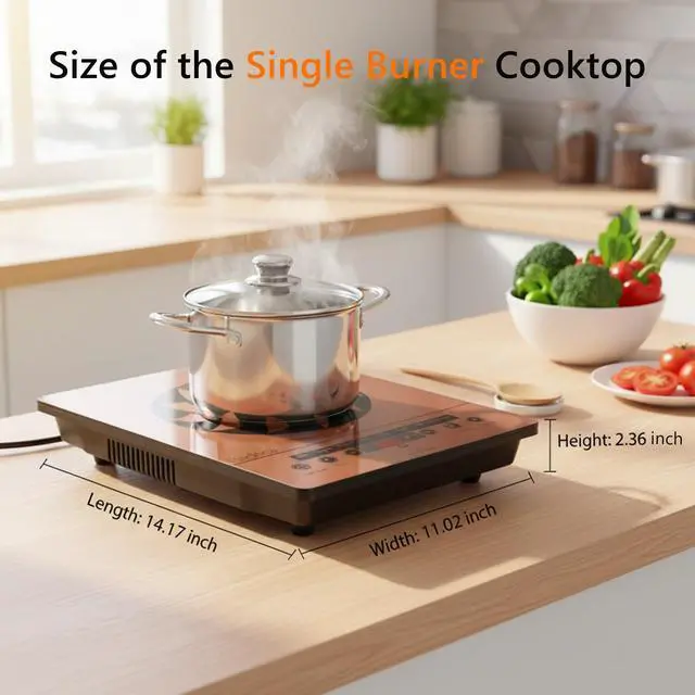 Alt view image 6 of 6 - 1800W Electric Stove Portable 110V Countertop Burner, Gold | Single Burner Electric Cooktop, One Burner Radiant Ceramic Cooktop,Button Control, Child Safety Lock, Timer, 9 Power Levels