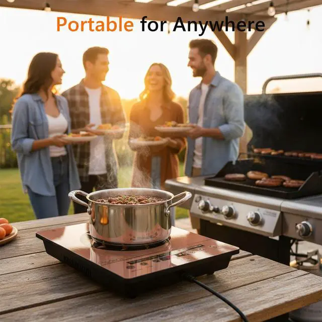 Alt view image 4 of 6 - 1800W Electric Stove Portable 110V Countertop Burner, Gold | Single Burner Electric Cooktop, One Burner Radiant Ceramic Cooktop,Button Control, Child Safety Lock, Timer, 9 Power Levels