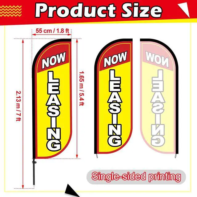 Alt view image 2 of 7 - 3 Set Now Leasing Feather Flag Pole Kit Now Leasing Advertising Flags Now Leasing Flags with Pole and Ground Stake Real Estate Advertising Swooper Flag for Business Advertisement, Yellow
