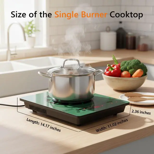 Alt view image 6 of 6 - 1800W Electric Stove Portable 110V Countertop Burner, Green | Single Burner Electric Cooktop, One Burner Radiant Ceramic Cooktop,Button Control, Child Safety Lock, Timer, 9 Power Levels
