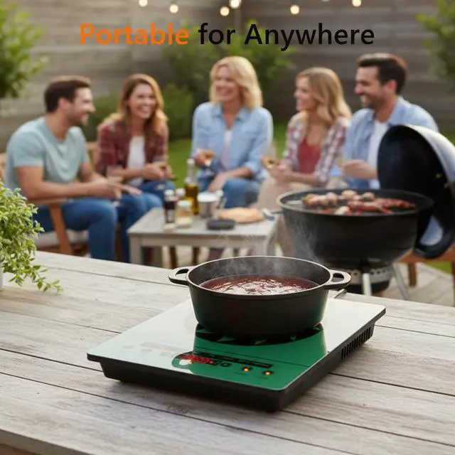 Alt view image 4 of 6 - 1800W Electric Stove Portable 110V Countertop Burner, Green | Single Burner Electric Cooktop, One Burner Radiant Ceramic Cooktop,Button Control, Child Safety Lock, Timer, 9 Power Levels
