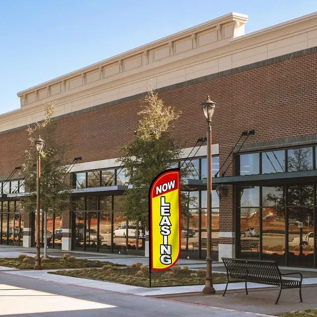 Alt view image 6 of 7 - 3 Set Now Leasing Feather Flag Pole Kit Now Leasing Advertising Flags Now Leasing Flags with Pole and Ground Stake Real Estate Advertising Swooper Flag for Business Advertisement, Yellow