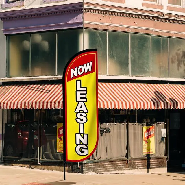 Alt view image 7 of 7 - 3 Set Now Leasing Feather Flag Pole Kit Now Leasing Advertising Flags Now Leasing Flags with Pole and Ground Stake Real Estate Advertising Swooper Flag for Business Advertisement, Yellow