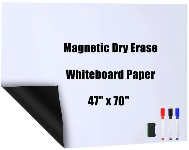 Main image of Dry Erase Whiteboard Sticker Wall Decor Self-Adhesive Whiteboard Contact Paper Magnetic White Board Wall Paper Peel and Stick with 3 Markers and Eraser for Home, Office, Classroom(47 x 70 Inch)
