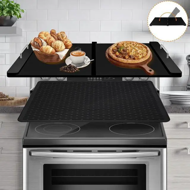 Main image of Stove Top Covers with Silicone Mat for Electric Stove,Stove Top Covers for Gas Burners,Folding Noodle Board Stove Cover,RV Stove Top Cover,Over Sink Cutting Board(29.5×22inch)(Mat 28×20inch) Set-Black