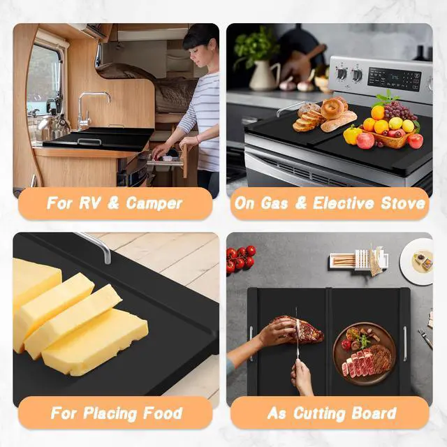 Alt view image 3 of 7 - Stove Top Covers with Silicone Mat for Electric Stove,Stove Top Covers for Gas Burners,Folding Noodle Board Stove Cover,RV Stove Top Cover,Over Sink Cutting Board(29.5×22inch)(Mat 28×20inch) Set-Black