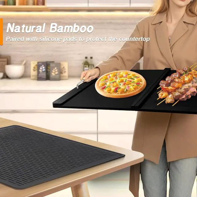 Alt view image 4 of 7 - Stove Top Covers with Silicone Mat for Electric Stove,Stove Top Covers for Gas Burners,Folding Noodle Board Stove Cover,RV Stove Top Cover,Over Sink Cutting Board(29.5×22inch)(Mat 28×20inch) Set-Black