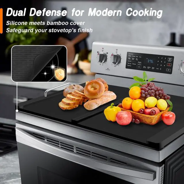 Alt view image 7 of 7 - Stove Top Covers with Silicone Mat for Electric Stove,Stove Top Covers for Gas Burners,Folding Noodle Board Stove Cover,RV Stove Top Cover,Over Sink Cutting Board(29.5×22inch)(Mat 28×20inch) Set-Black