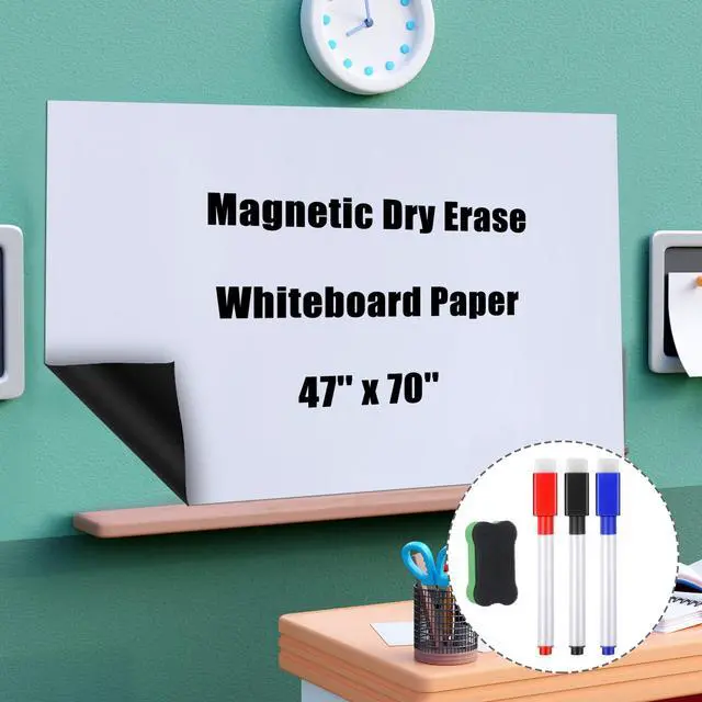 Alt view image 6 of 6 - Dry Erase Whiteboard Sticker Wall Decor Self-Adhesive Whiteboard Contact Paper Magnetic White Board Wall Paper Peel and Stick with 3 Markers and Eraser for Home, Office, Classroom(47 x 70 Inch)