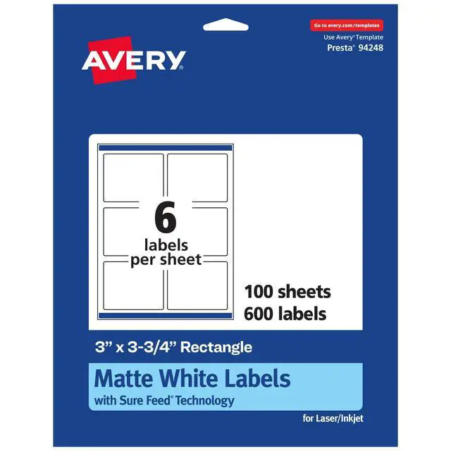 Main image of ® Matte White Rectangle Labels, Sure Feed® Technology, 3" x 3.75", 600 Matte White Printable Labels