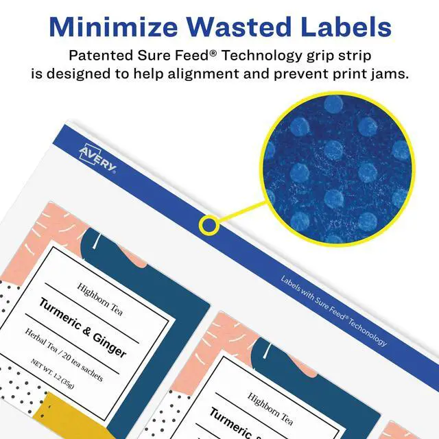 Alt view image 4 of 7 - ® Matte White Removable Square Labels, Sure Feed® Technology, Print-to-The-Edge, 2" x 2", 1,200 Removable Labels, Laser/Inkjet Printable